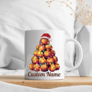 🏀 Basketball Christmas Mug – "Merry Christmas" & Basketball Tree Design 🎄